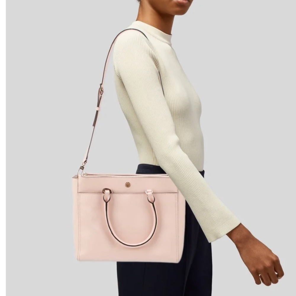 NWOT Tory Burch Saffiano Leather Pink Robinson double zip tote bag - Picture 4 of 16